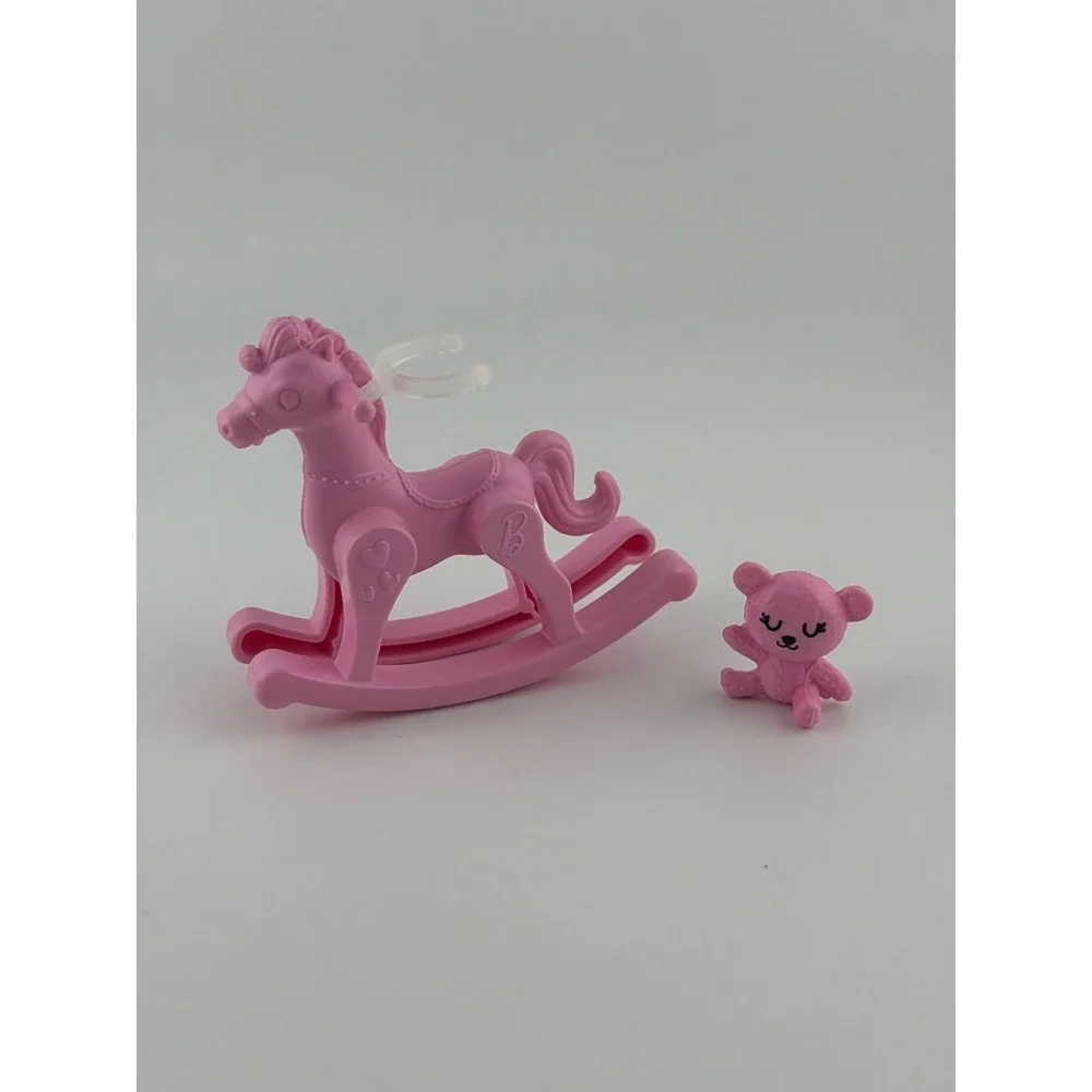 Barbie Rocking Horse and Teddy Bear Pink Miniature Toy Set Y2K‎ Coquette Retro